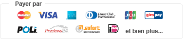 Paiements s&eacute;curis&eacute;s en ligne avec MasterCard, VISA, American Express, Diners Club International, JCB, GiroPay, POLi, Przelewy24, Sofort&uuml;berweisung/DirectEbanking, iDEAL, ...